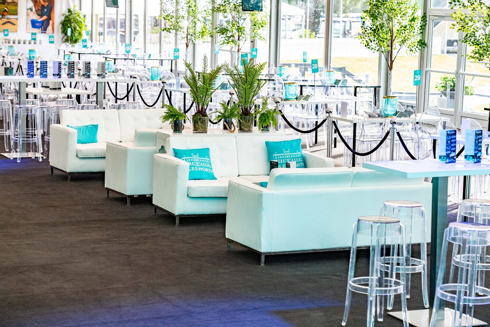 Interior of the Bolesworth hospitality marquee, showcasing luxury, class and a vip experience.
